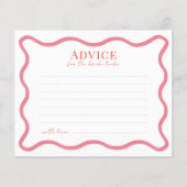 ピンクと赤の波状フレームブライダルシャワーアドバイスカード (正面)