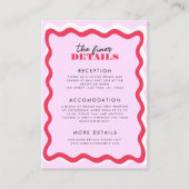 ピンクと赤の波状フレームレトロ70s詳細結婚s エンクロージャーカード (正面)