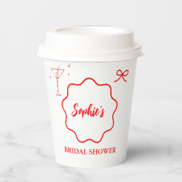 ピンクと赤の波状レトロ縁どブライダルシャワー 紙コップ