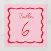 ピンクと赤の波状結婚の表の番号 メニュー (裏面)