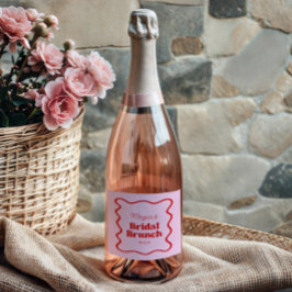 ピンクと赤の波線ボーダーのウェディングシャワーブランunch スパークリングワインラベル