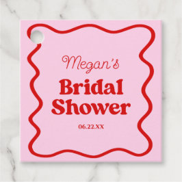 ピンクと赤の波線ボーダー ブライダルシャワー フェイバータグ