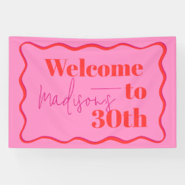 ピンクと赤の波縁ど30歳の誕生日 横断幕