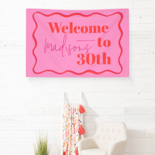 ピンクと赤の波縁ど30歳の誕生日 横断幕