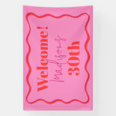 ピンクと赤の波縁ど30歳の誕生日 横断幕 (縦)