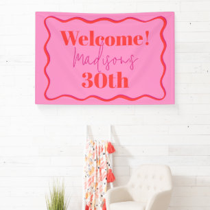 ピンクと赤の波縁ど30歳の誕生日 横断幕