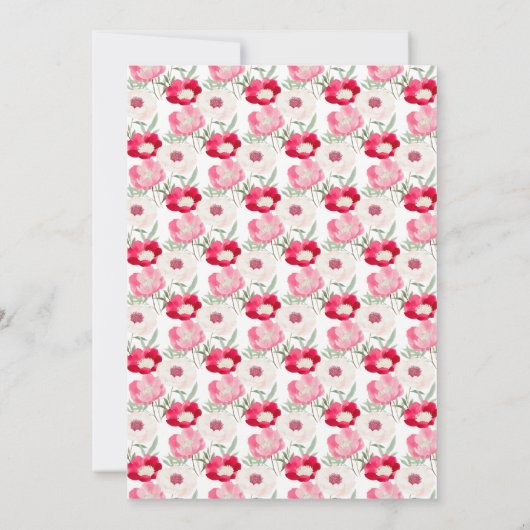 ピンクと赤の牡丹の花ブライダルシャワー 招待状 (裏面)