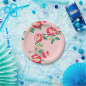 ピンクと赤の牡丹チノイスリーフローラ ペーパープレート (パーティー)