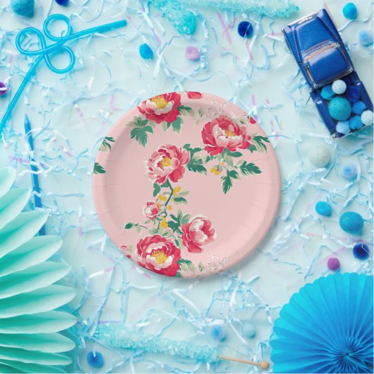 ピンクと赤の牡丹チノイスリーフローラ ペーパープレート (パーティー)