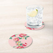 ピンクと赤の牡丹チノイスリーフローラ ラウンドペーパーコースター (インサイチュ)