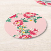ピンクと赤の牡丹チノイスリーフローラ ラウンドペーパーコースター (アングル)