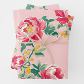 ピンクと赤の牡丹チノイスリーフローラ ラッピングペーパーシート (インサイチュ)
