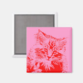 ピンクと赤の猫の磁石 マグネット (正面/裏面)