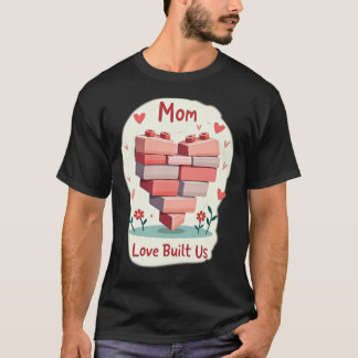 ピンクと赤の積み木のハート MUMの愛が私たちを築いた Tシャツ