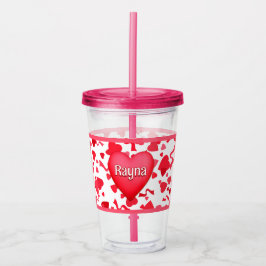 ピンクと赤の紙吹雪ハートパターパーソナライズされたン アクリルタンブラー