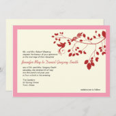 ピンクと赤の結婚式が愛鳥を誘う 招待状 (正面/裏面)