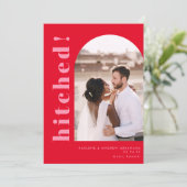 ピンクと赤の結婚式　アーチ型写真　挙式発表 案内状 (スタンド正面)