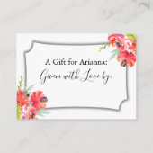 ピンクと赤の絵を描フローラ表示ブライダルシャワー エンクロージャーカード (裏面)