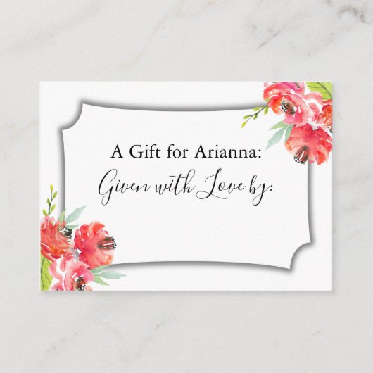 ピンクと赤の絵を描フローラ表示ブライダルシャワー エンクロージャーカード (裏面)