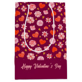 ピンクと赤の花とハート ミディアムペーパーバッグ (正面)