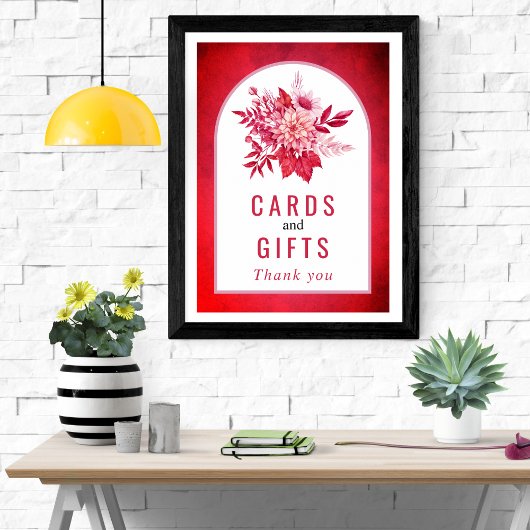 ピンクと赤の花と結婚葉 ポスター