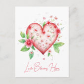 ピンクと赤の花のロマンチックな花のハート ポストカード (正面)
