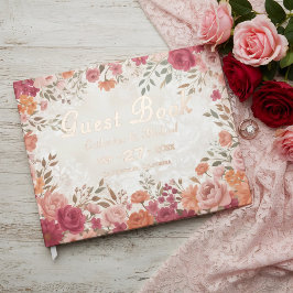 ピンクと赤の花の春の結婚式 ゲストブック