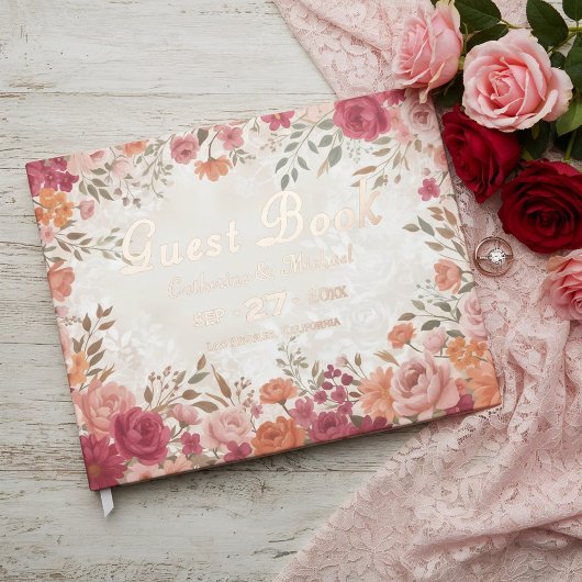 ピンクと赤の花の春の結婚式 ゲストブック