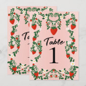 ピンクと赤の花の蔓 イチゴ テーブルナンバー (正面/裏面)