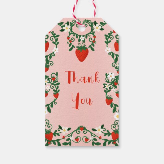 ピンクと赤の花の蔓 ストロベリーパーティー ギフトタグ (裏面)