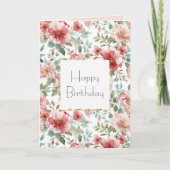 ピンクと赤の花の誕生日 カード (正面)