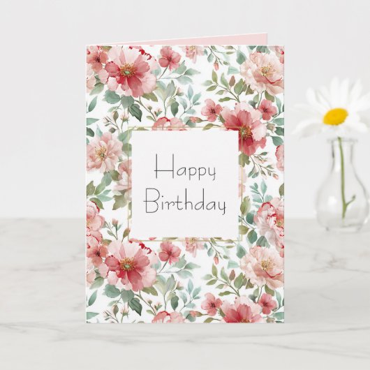 ピンクと赤の花の誕生日 カード (小さな植物)