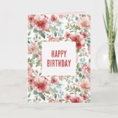 ピンクと赤の花の誕生日 カード (正面)
