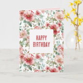ピンクと赤の花の誕生日 カード (黄色い花)