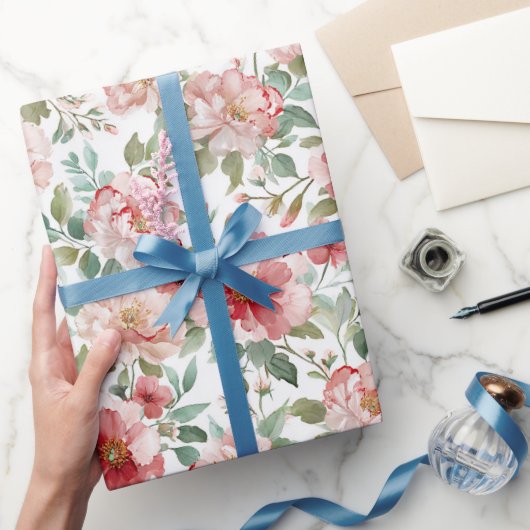 ピンクと赤の花の誕生日 ラッピングペーパー (ギフト)