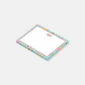 ピンクと赤の花オンティール(緑がかった色)モノグラム ポストイット (アングル)