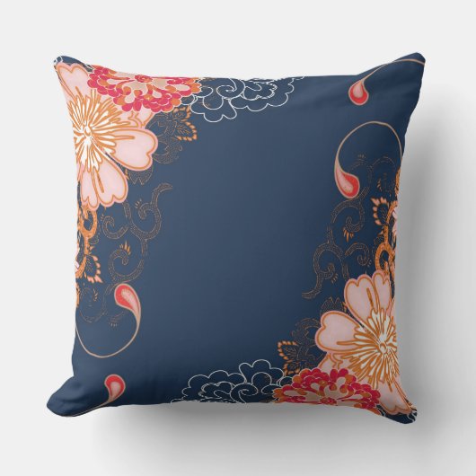 ピンクと赤の花オンブルー装飾用クッション クッション (正面)