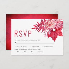 ピンクと赤の花フローラ結婚夏 出欠カード