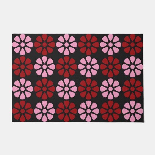 ピンクと赤の花柄 ドアマット (正面)