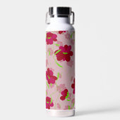ピンクと赤の花 - フラワーパターン ウォーターボトル (正面)