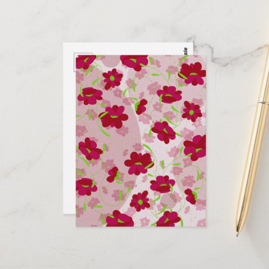 ピンクと赤の花 – フローラ ポストカード (正面/裏面インサイチュ)
