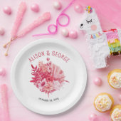 ピンクと赤の花、ヤシ結婚の葉 ペーパープレート (パーティー)