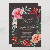 ピンクと赤の花 |石板婚約パーティ 招待状 (正面/裏面)