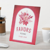 ピンクと赤の花、葉結婚式の引き出物 台座サイン (インサイチュ)