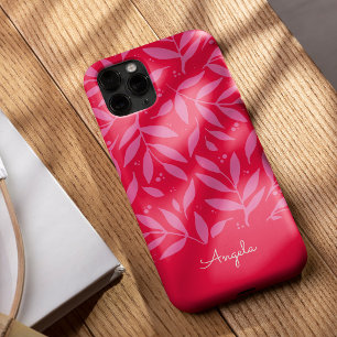 ピンクと赤の葉のパーソナライズ可能なiPhoneケース iPhone 13ケース