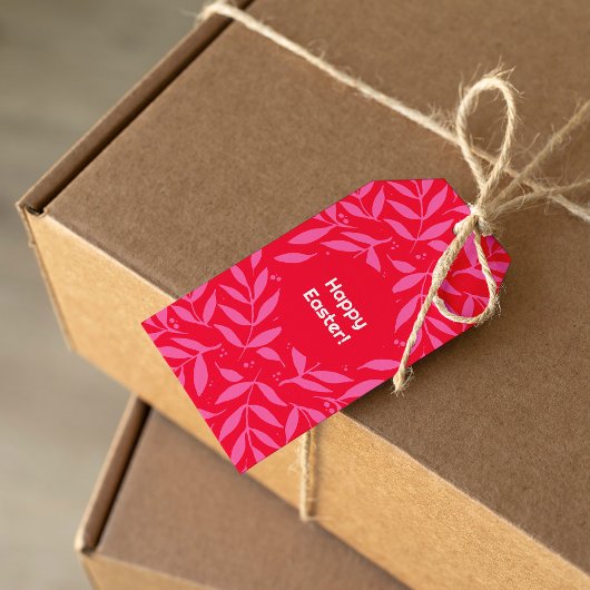 ピンクと赤の葉イースター ギフトタグ