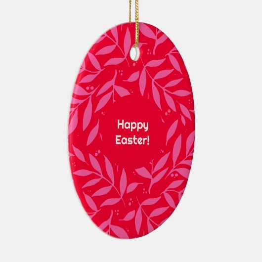 ピンクと赤の葉イースター セラミックオーナメント (右)