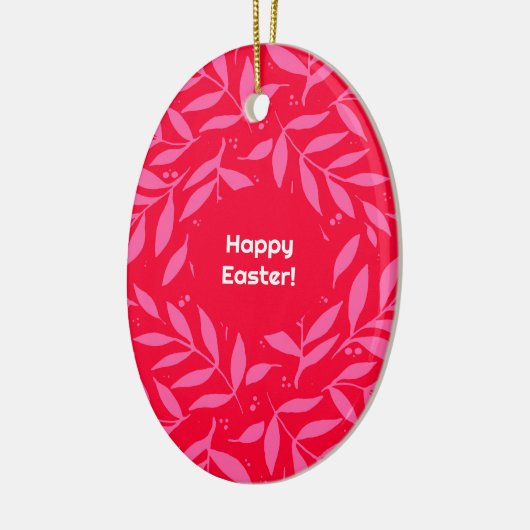 ピンクと赤の葉イースター セラミックオーナメント (左)