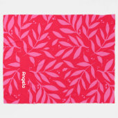 ピンクと赤の葉 フリースブランケット (正面(横))