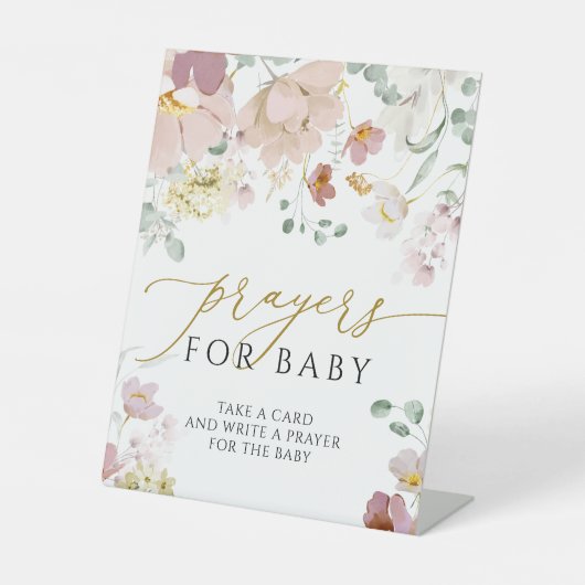 ピンクと赤の野生の花の祈りの言葉ベビーサイン 台座サイン (正面)